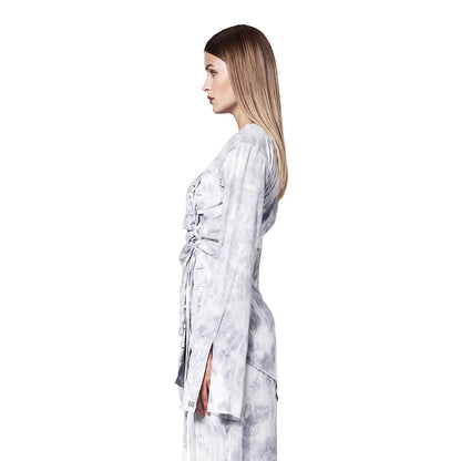 FUNCTIONAL LACE-UP TIE-DYE SHIRT